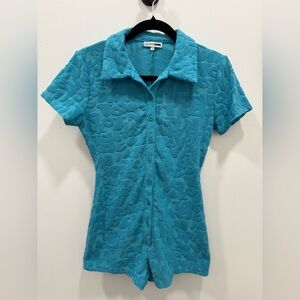 Teal Textured Collared Romper